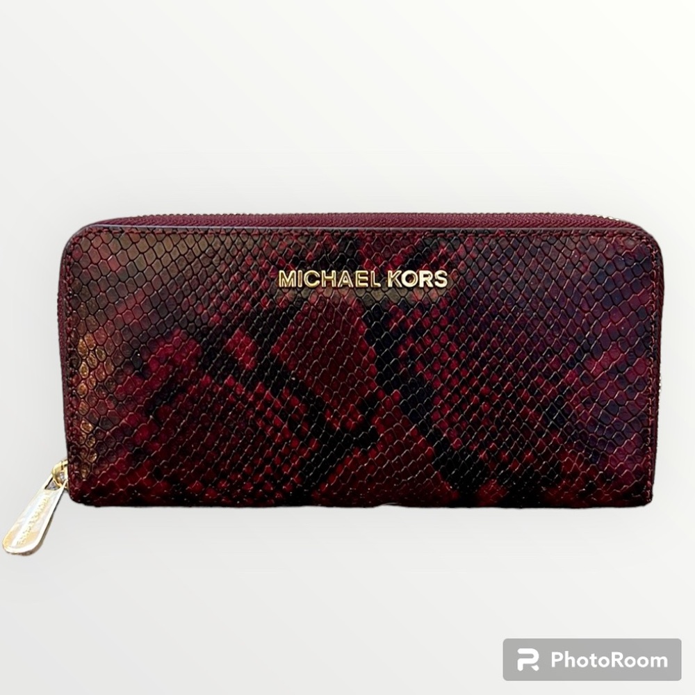 Michael Kors Merlot snakeskin large continental wallet